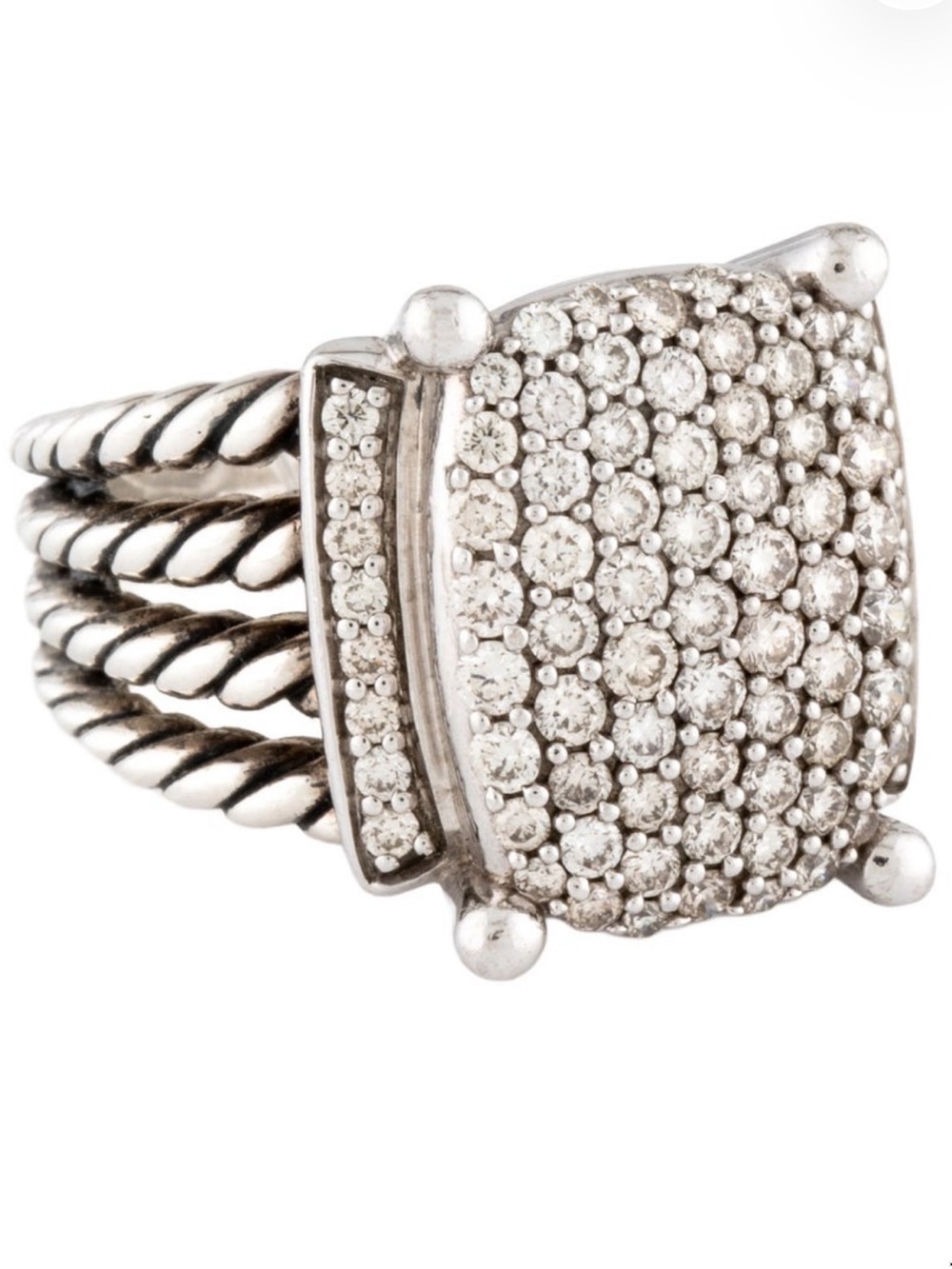 David Yurman Sterling Silver Pave Diamond Square Ring - White